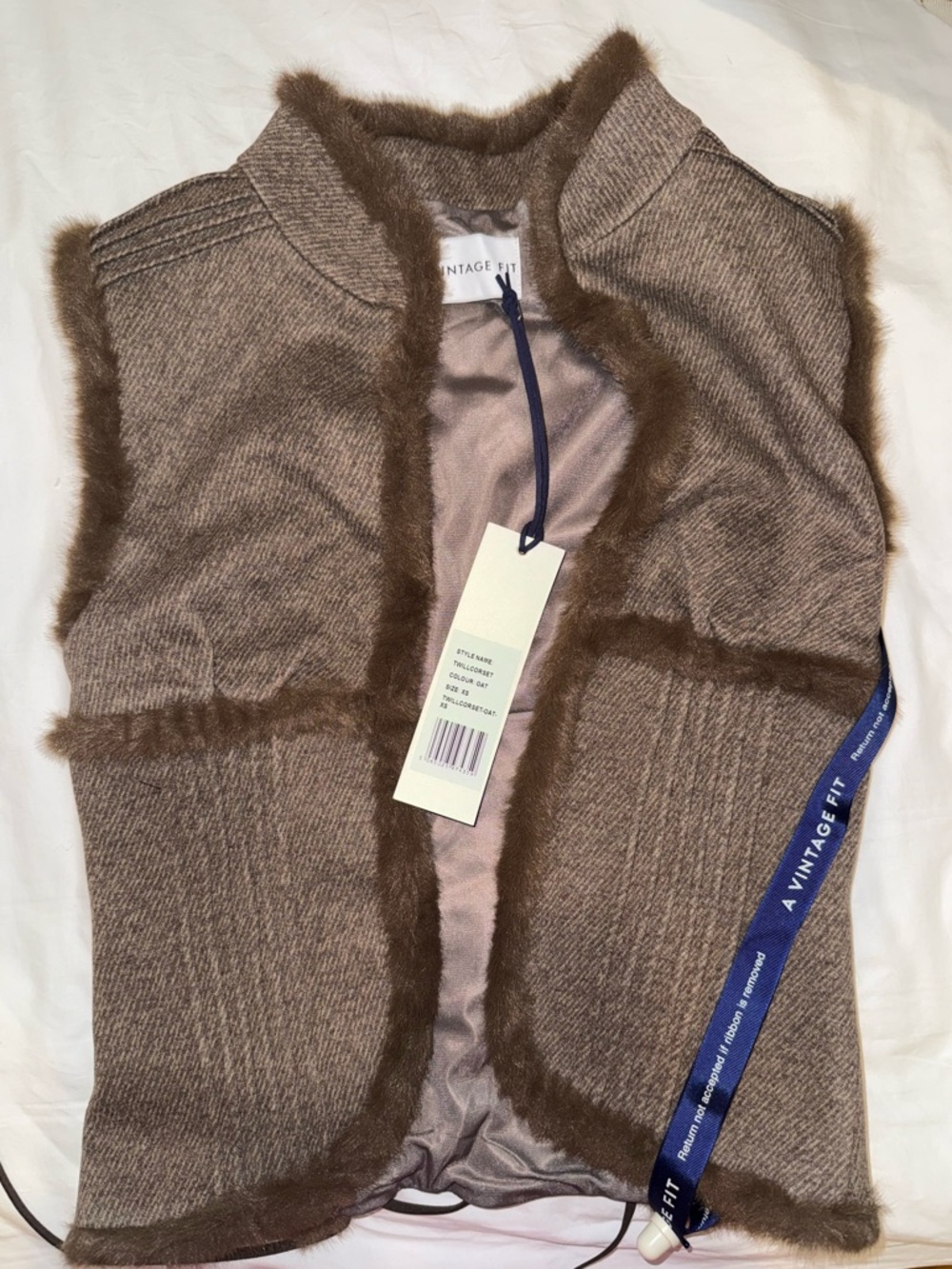 Vintage Twill Corset Oat Sleeveless Vest - Brown & Taupe - Picture 3 of 5